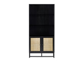 Padstow Black & Rattan Tall Bookcase -1